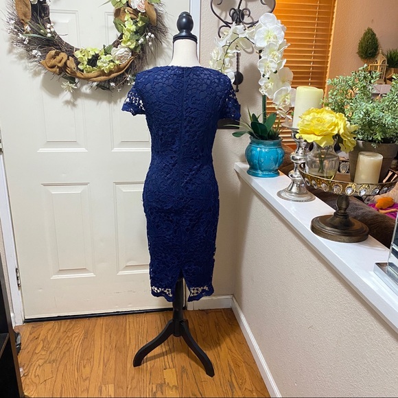 AX Paris Navy Adele Crochet Lace Midi DRESS - Picture 11 of 16